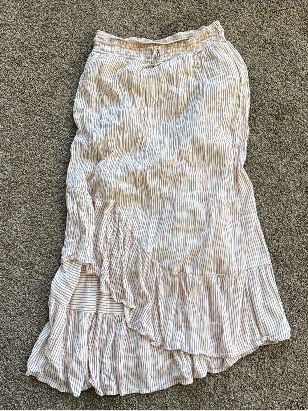 Sonoma Women’s Small White Rust Striped Ruffle Midi Skirt EUC